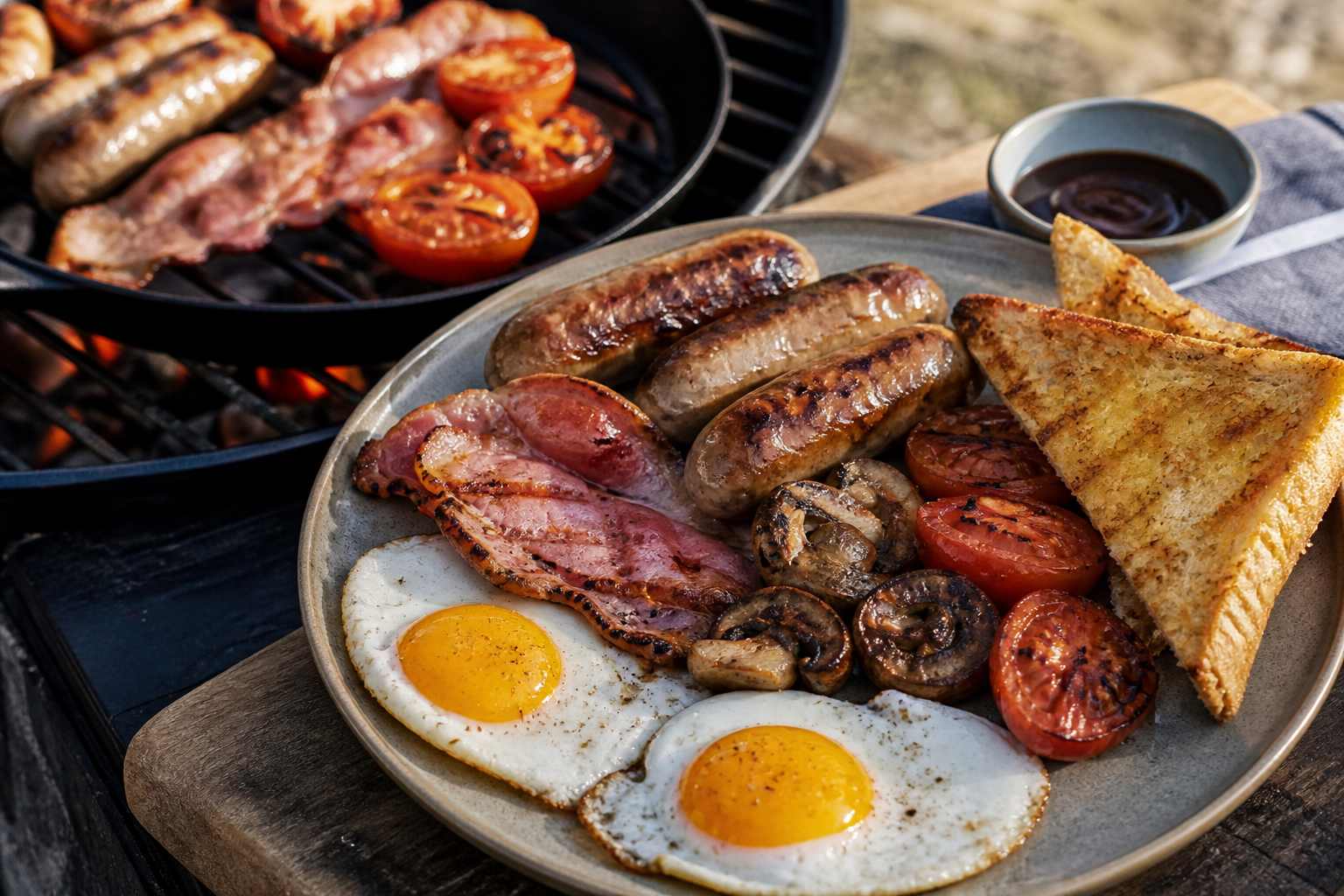 British Breakfast BBQ: Sausages, Bacon & Eggs on the Grill