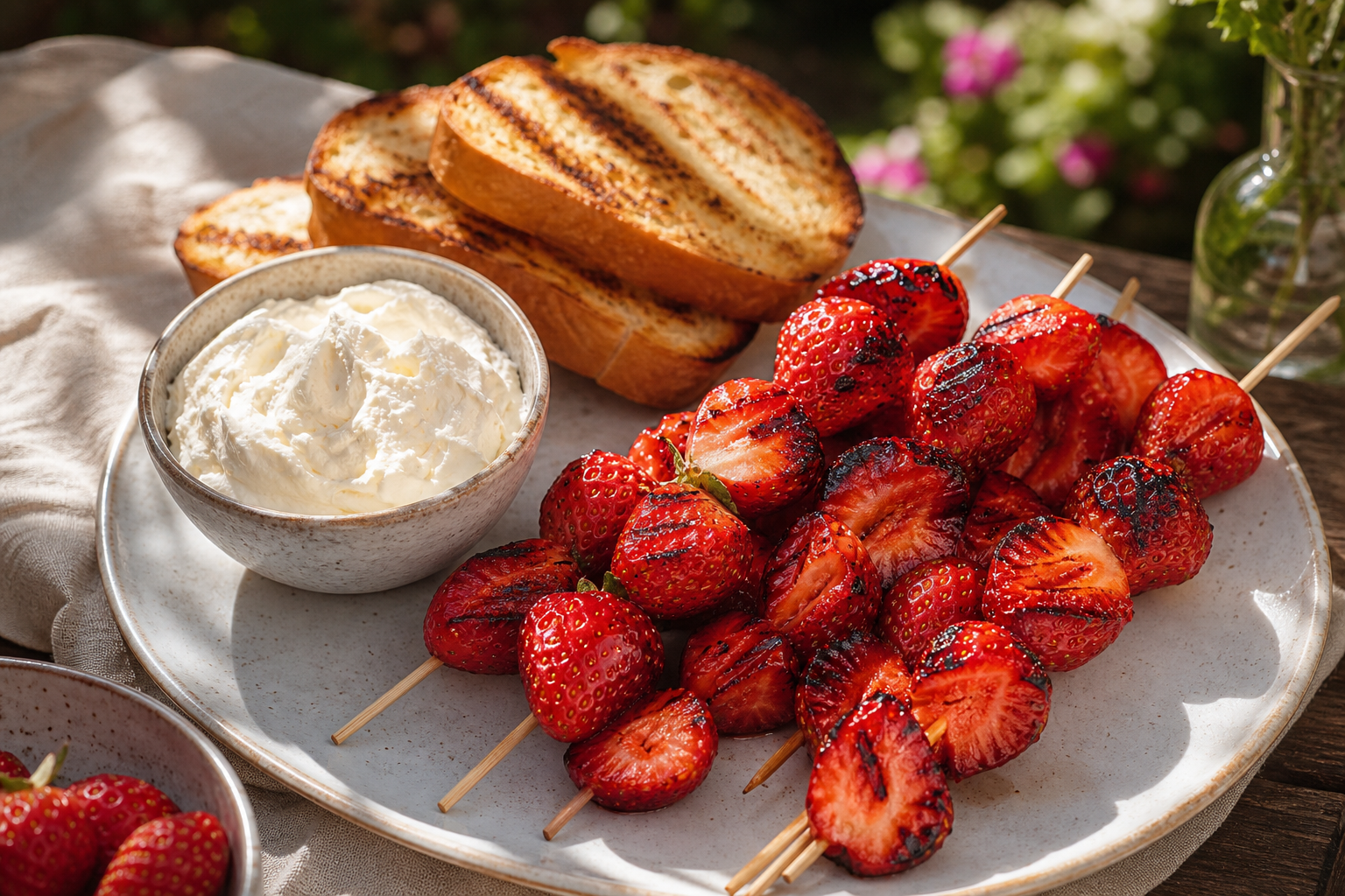 Grilled Strawberries & Cream Skewers